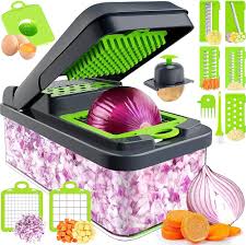 12-in-1 Vegetable Chopper & Slicer with Container – Manual Food Processor, Onion Cutter & Grater